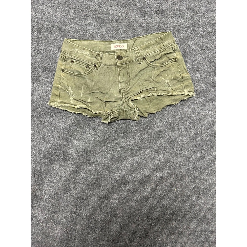 Bongo Shorts Womens Size 5 Olive Green Distressed Low Rise Raw Hem Denim Cut Off